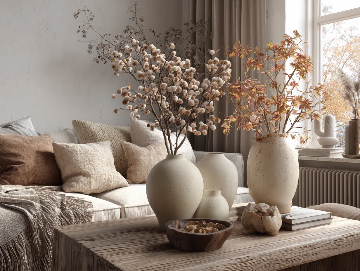 Seasonal japandi living room styling Seasonal japandi living room inspiration with autumn elements