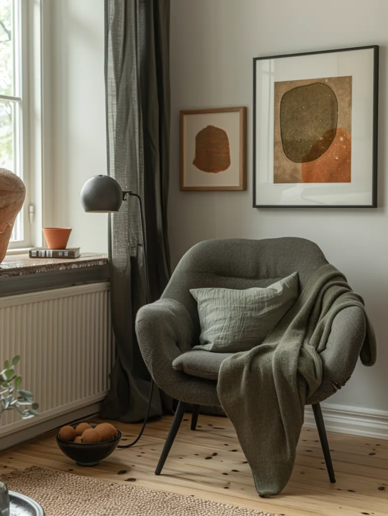 A serene japandi living room showcasing the best colors