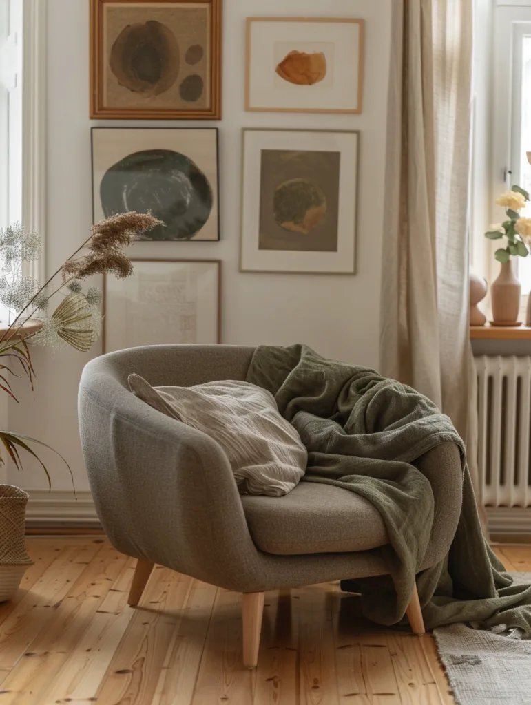 A serene japandi living room showcasing the best colors