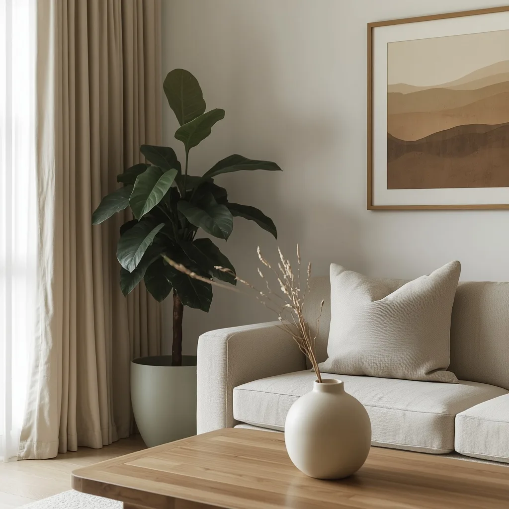 Japandi-living-room-plants-ceramics-calm Japandi living room finishing touches plant ceramics calm minimal vase
